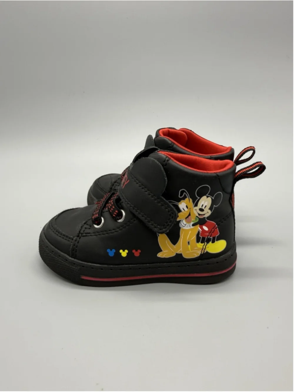Disney Junior Mickey Mouse & Pluto Hook & Loop Sneakers Black/Red Boys 6